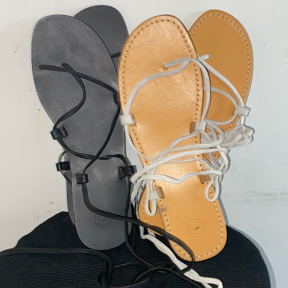 Women’s tie up sandals. Size 10. Both never worn